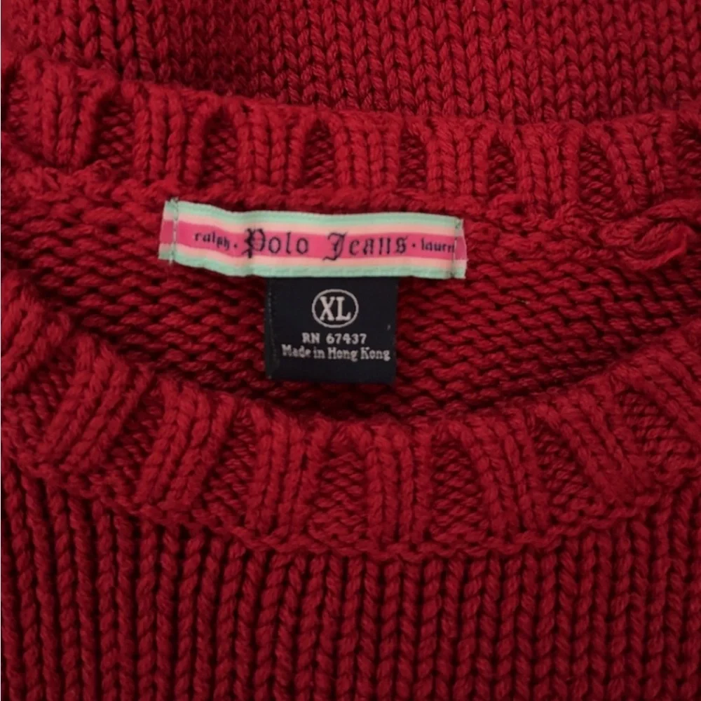 Vintage Polo Jeans Co. Ralph‎ Lauren American Flag USA Crewneck Red Knit Sweater - Picture 4 of 10